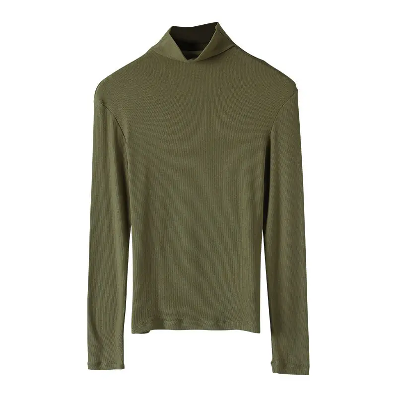Women's New Long-Sleeved Turtleneck Shirt Brown Slim Fit - Image 3
