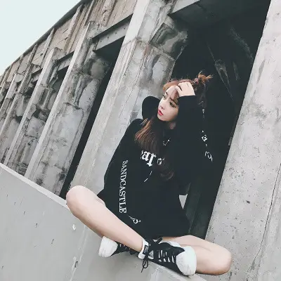 Women Korean Style Fleece Lined Hooded Sweatshirt Beige - Image 6