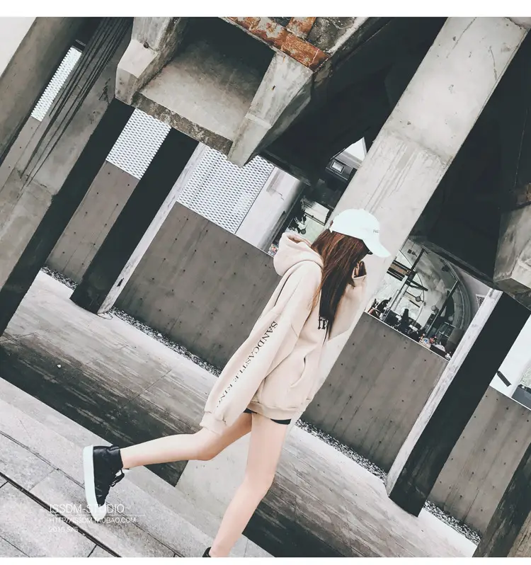 Women Korean Style Fleece Lined Hooded Sweatshirt Beige — feature 20