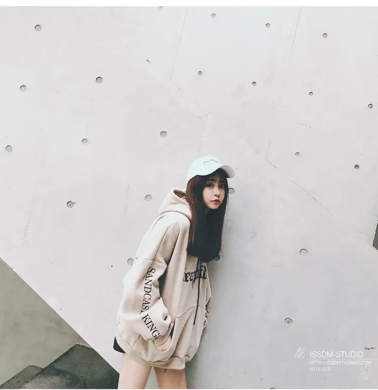 Women Korean Style Fleece Lined Hooded Sweatshirt Beige — feature 22