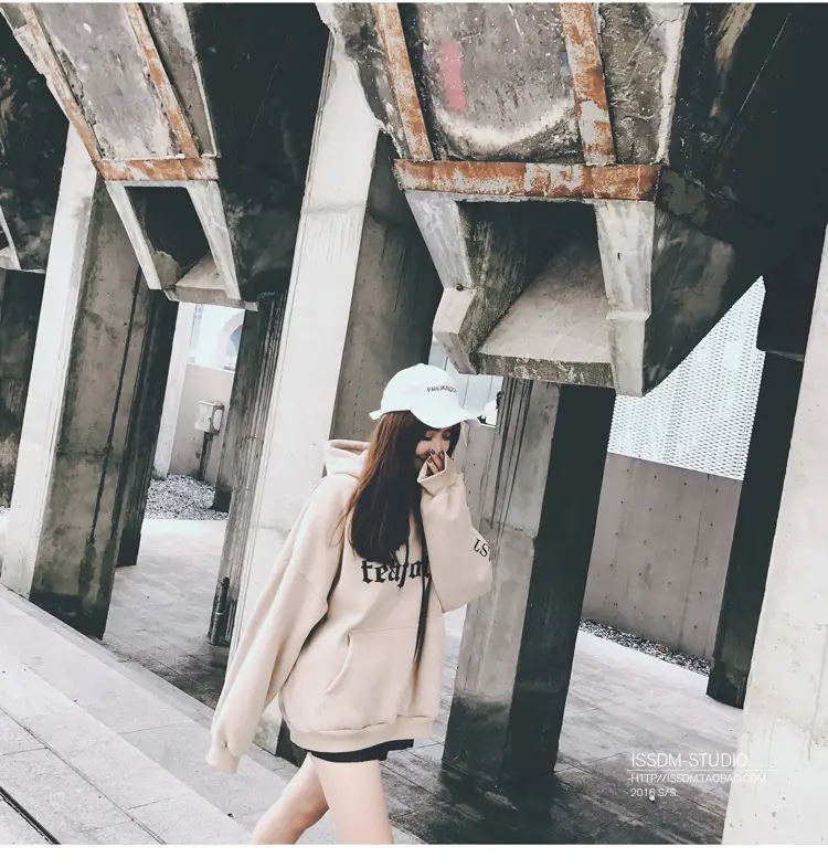 Women Korean Style Fleece Lined Hooded Sweatshirt Beige — feature 26