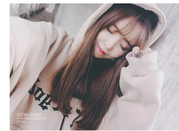 Women Korean Style Fleece Lined Hooded Sweatshirt Beige — feature 28