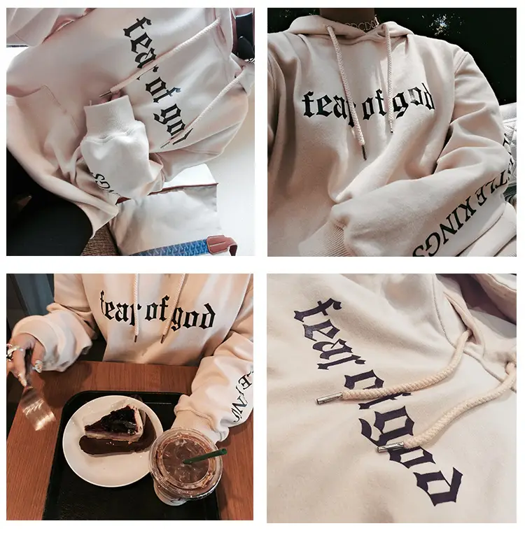 Women Korean Style Fleece Lined Hooded Sweatshirt Beige — feature 48