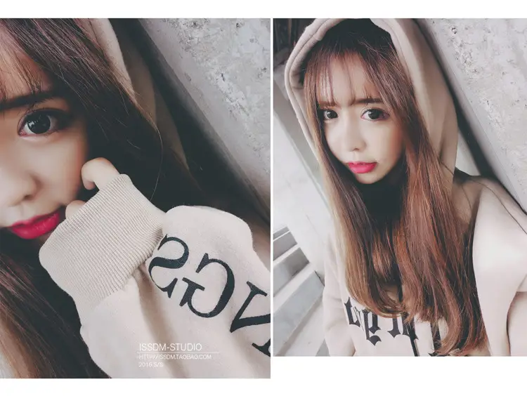Women Korean Style Fleece Lined Hooded Sweatshirt Beige — feature 9