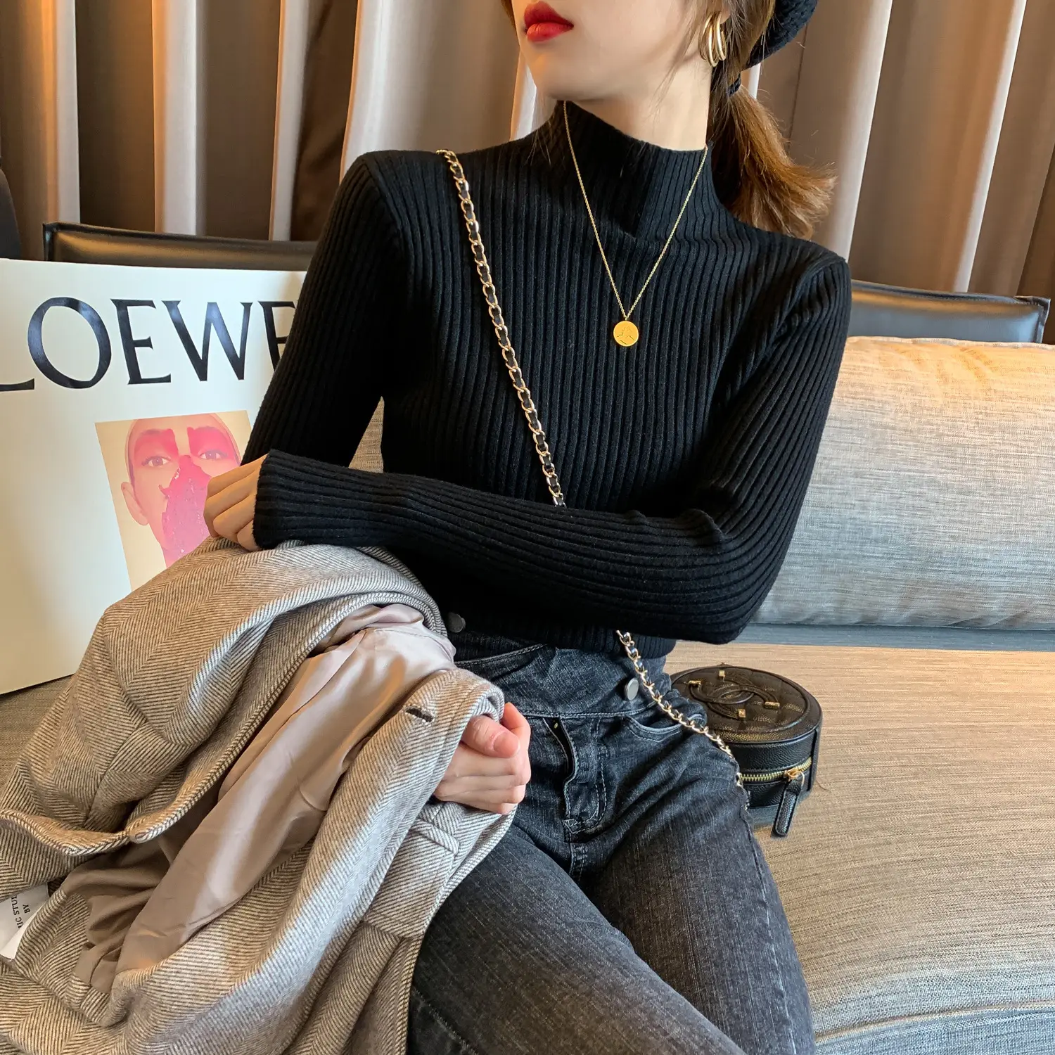 Women Half-Turtleneck Knit Sweater New Winter Layering - Image 12