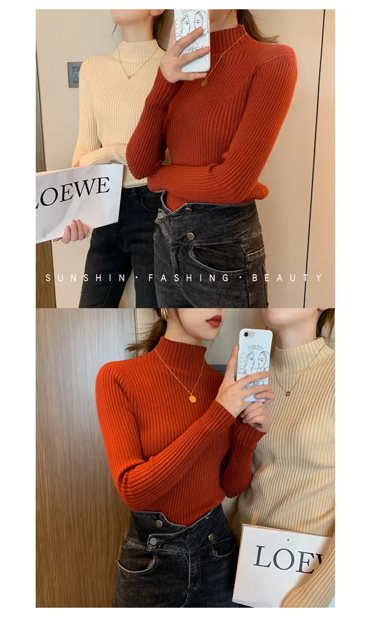 Women Half-Turtleneck Knit Sweater New Winter Layering — feature 10