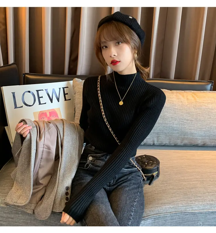 Women Half-Turtleneck Knit Sweater New Winter Layering — feature 13