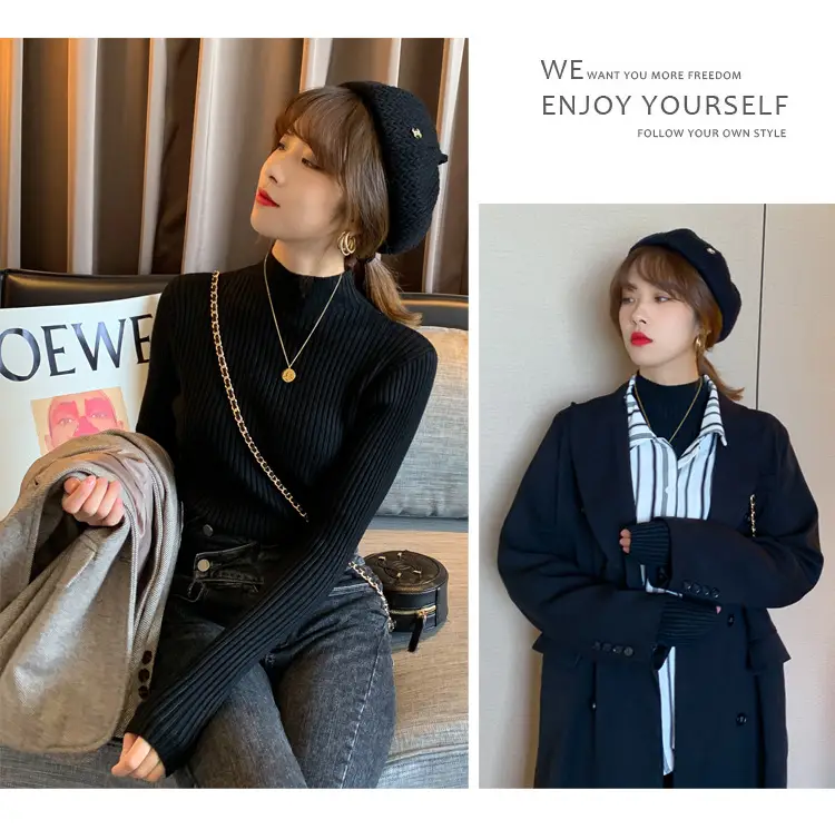 Women Half-Turtleneck Knit Sweater New Winter Layering — feature 14