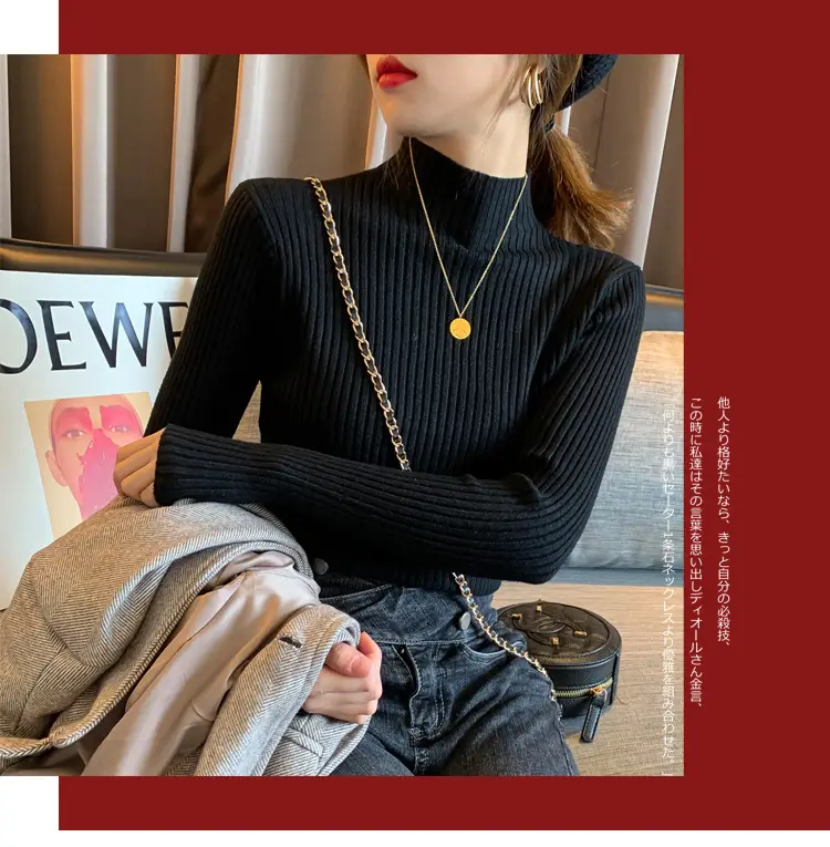 Women Half-Turtleneck Knit Sweater New Winter Layering — feature 15