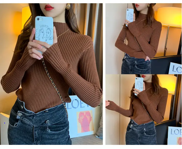 Women Half-Turtleneck Knit Sweater New Winter Layering — feature 19