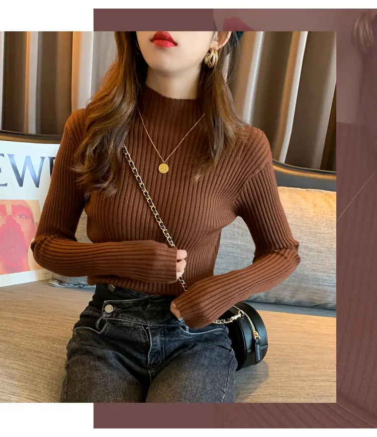 Women Half-Turtleneck Knit Sweater New Winter Layering — feature 20