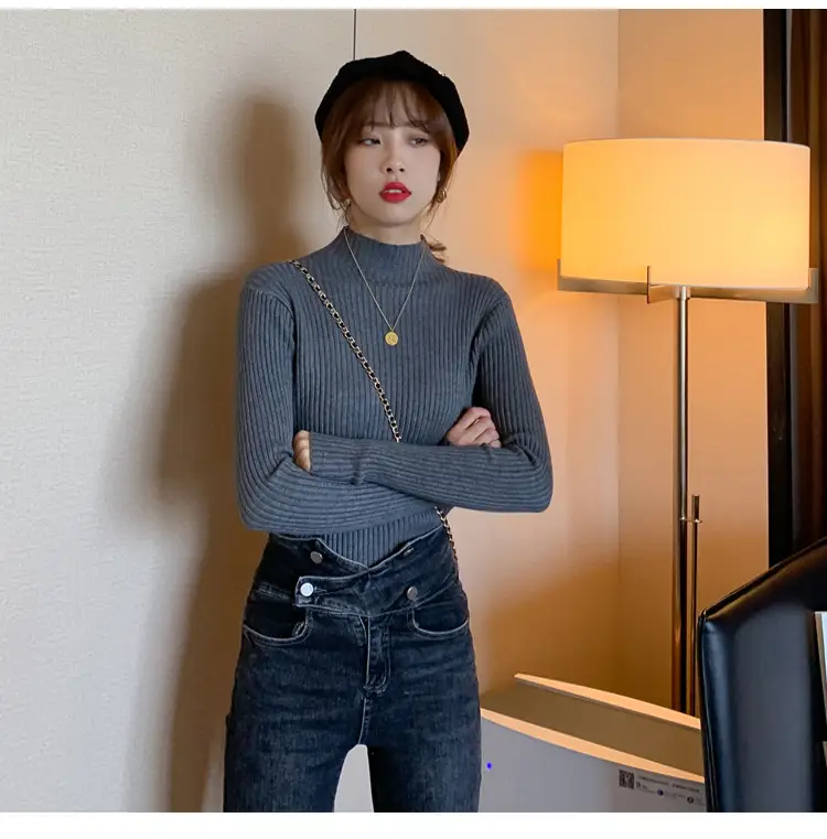 Women Half-Turtleneck Knit Sweater New Winter Layering — feature 21