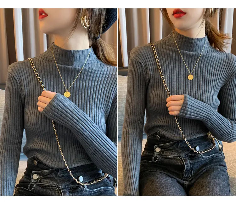 Women Half-Turtleneck Knit Sweater New Winter Layering — feature 22