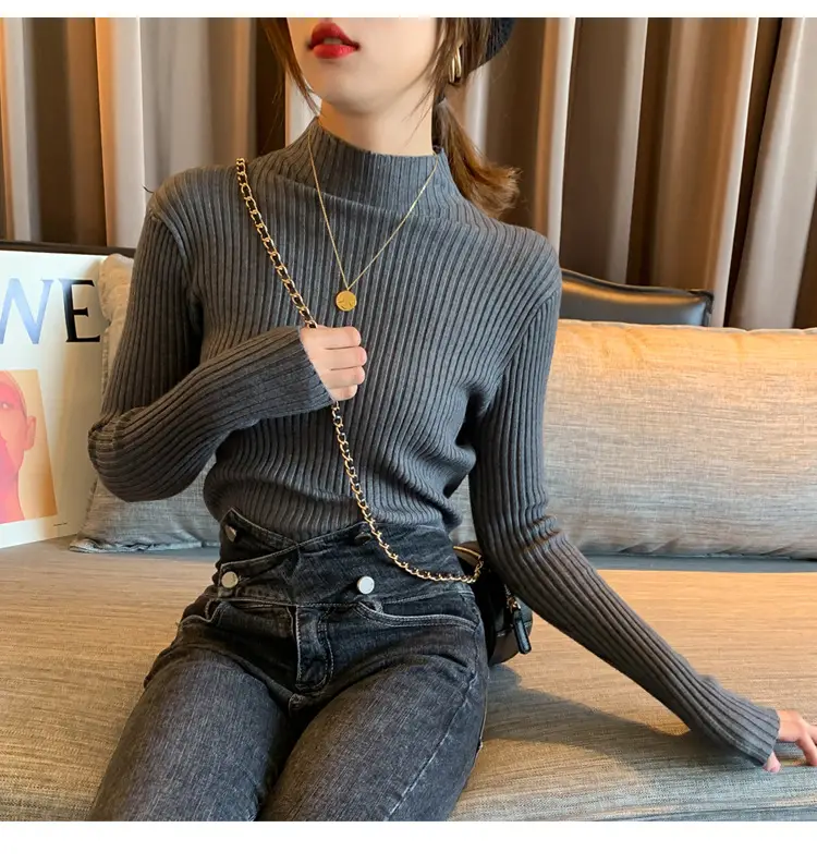 Women Half-Turtleneck Knit Sweater New Winter Layering — feature 23