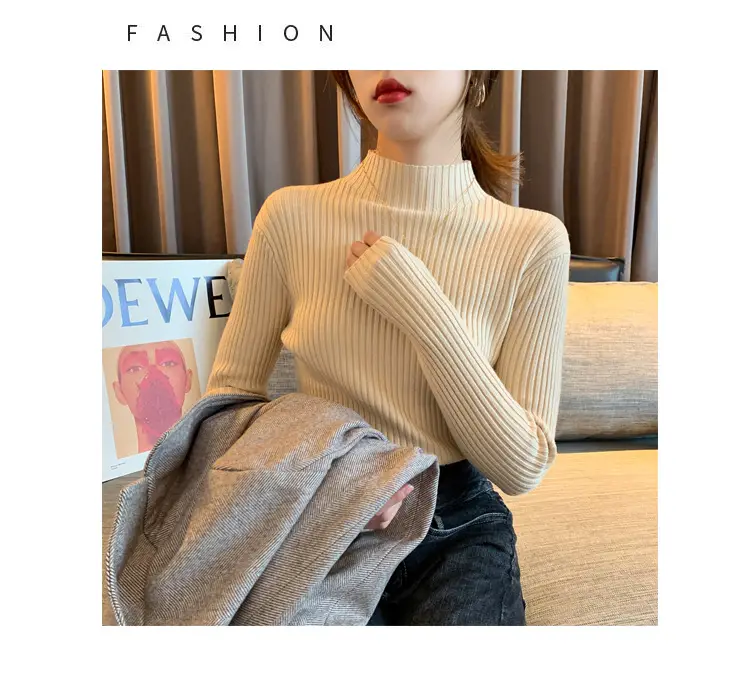 Women Half-Turtleneck Knit Sweater New Winter Layering — feature 24