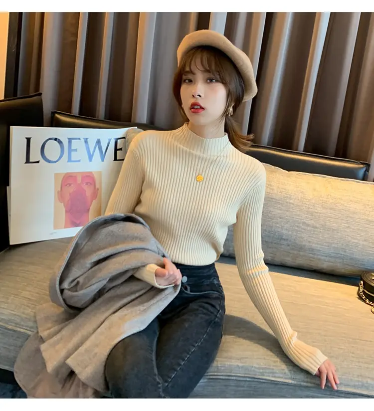 Women Half-Turtleneck Knit Sweater New Winter Layering — feature 25
