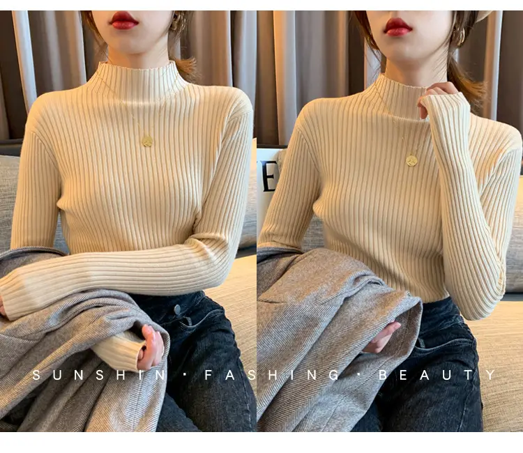 Women Half-Turtleneck Knit Sweater New Winter Layering — feature 26