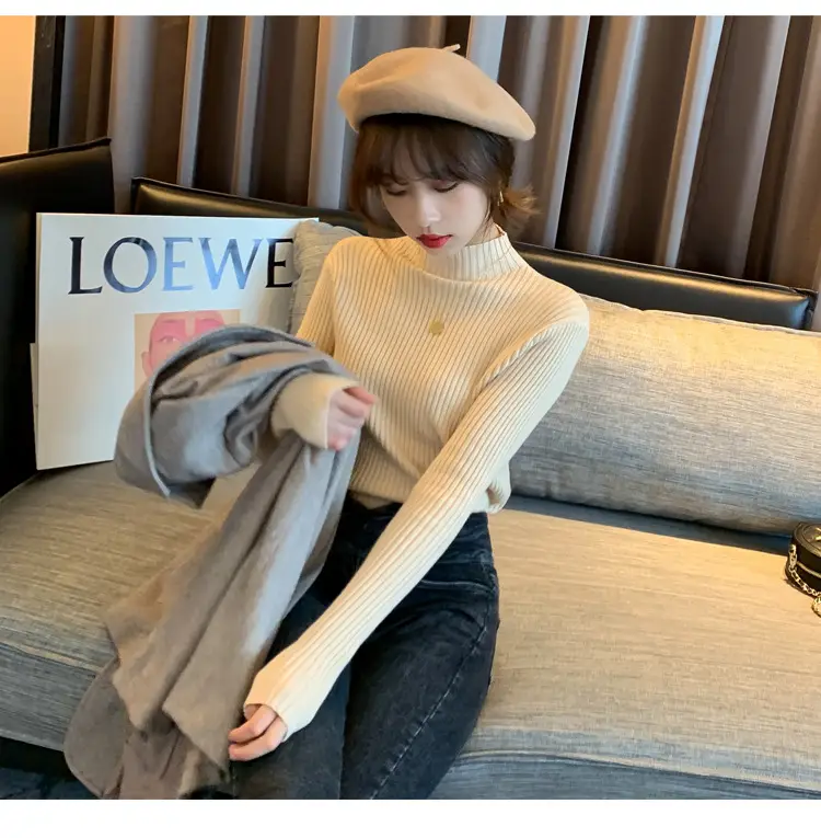 Women Half-Turtleneck Knit Sweater New Winter Layering — feature 27