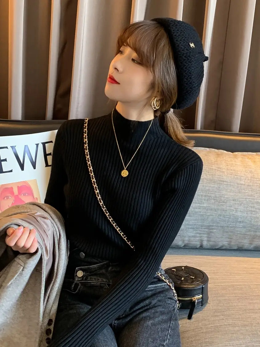 Women Half-Turtleneck Knit Sweater New Winter Layering — feature 32