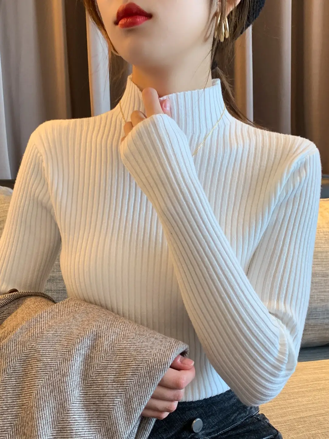 Women Half-Turtleneck Knit Sweater New Winter Layering — feature 33