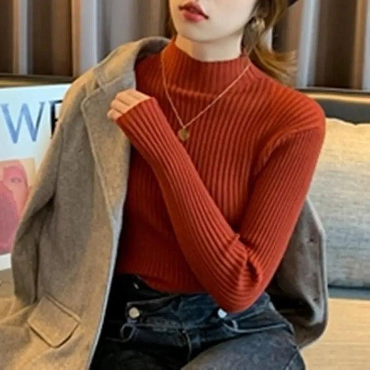 Women Half-Turtleneck Knit Sweater New Winter Layering — feature 38