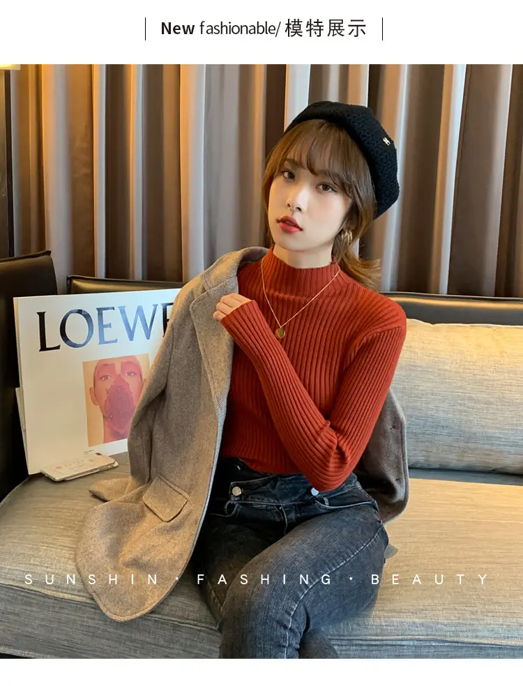 Women Half-Turtleneck Knit Sweater New Winter Layering — feature 8