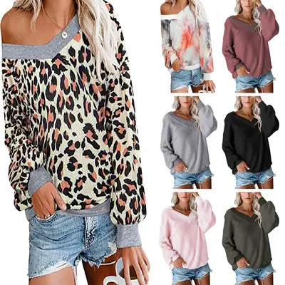 Women Leopard Print V Neck Long Sleeve T-Shirt — feature 5