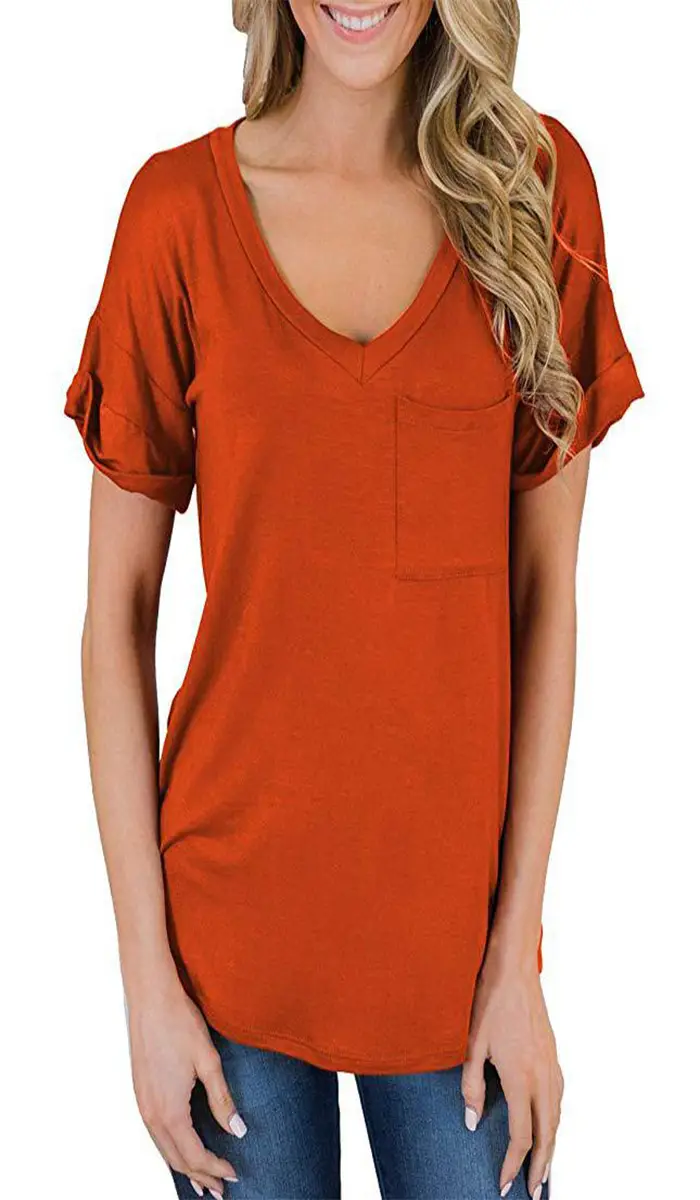 Women V-Neck Leopard Pocket T-Shirt White - Image 12