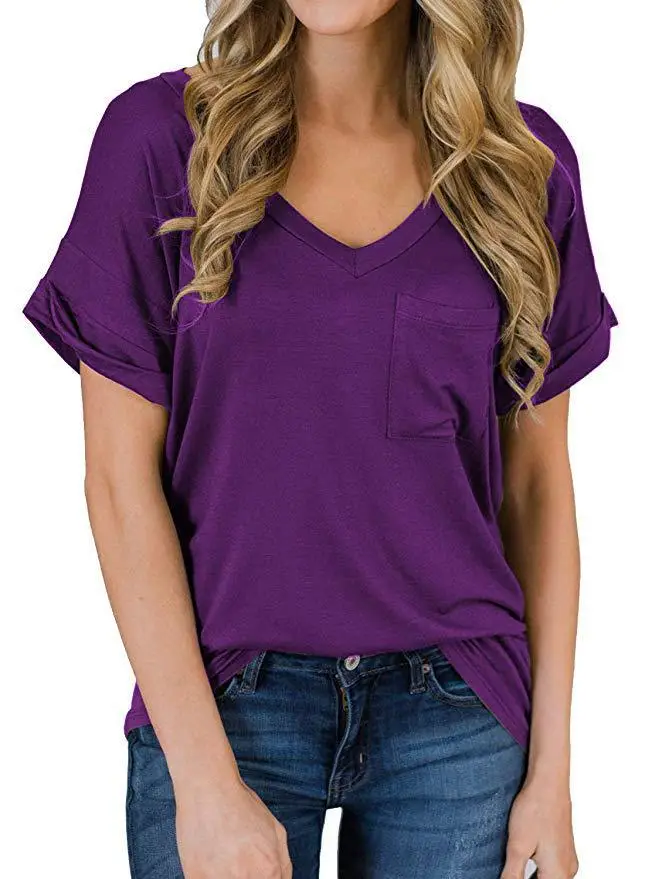 Women V-Neck Leopard Pocket T-Shirt White - Image 2