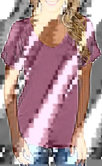Women V-Neck Leopard Pocket T-Shirt White - Image 30