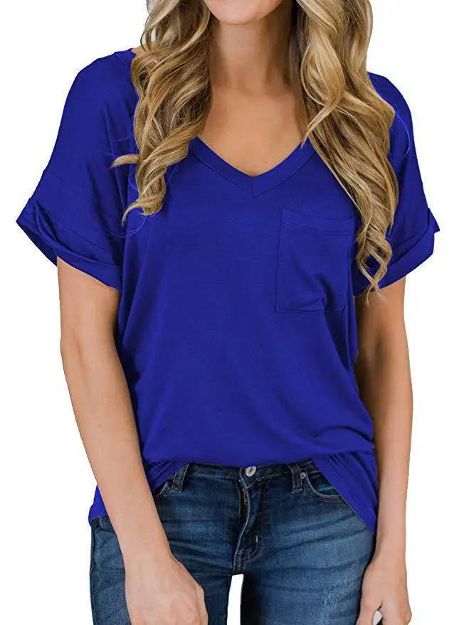 Women V-Neck Leopard Pocket T-Shirt White - Image 6