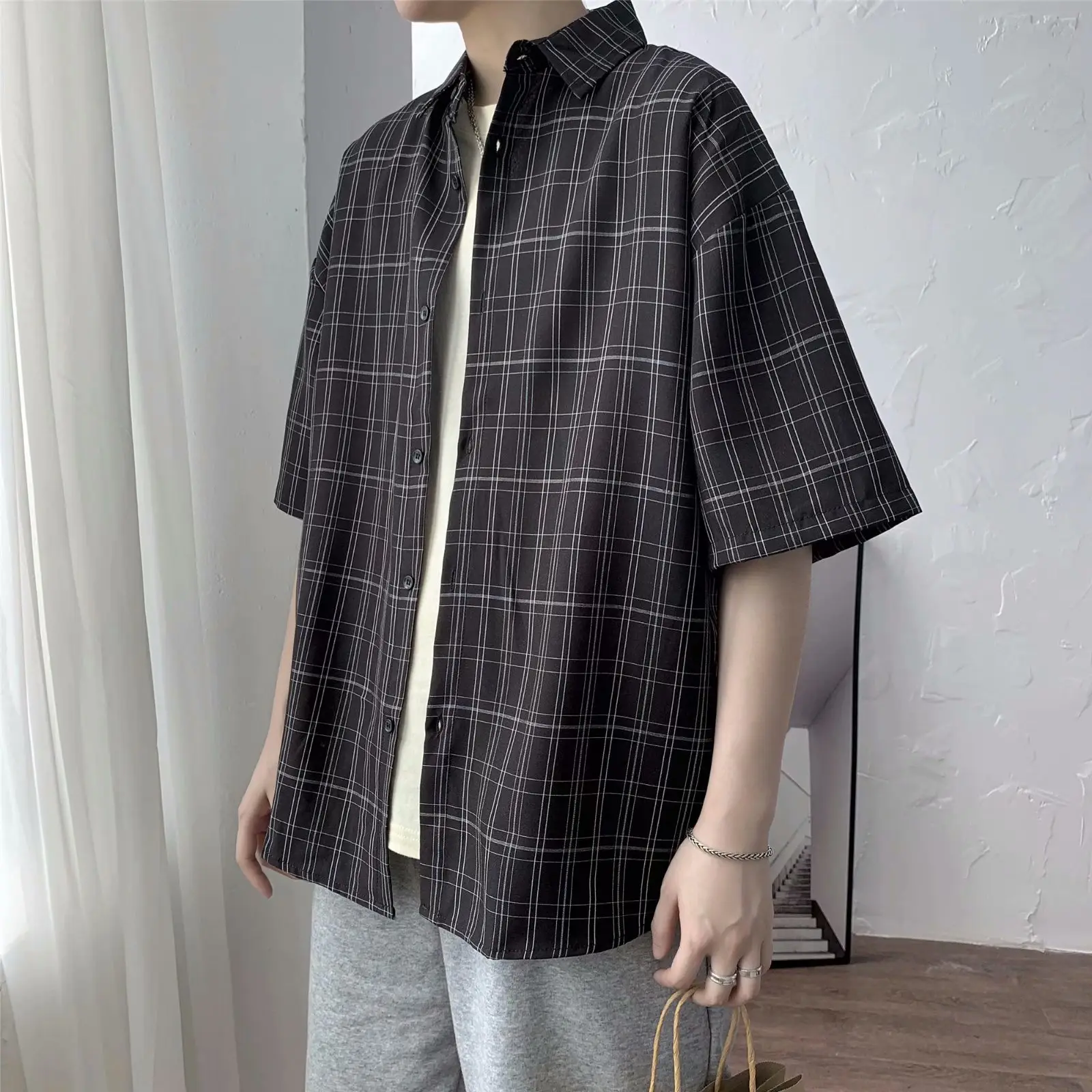 Men's Plaid Half Sleeve Shirt Summer Wear - Image 7