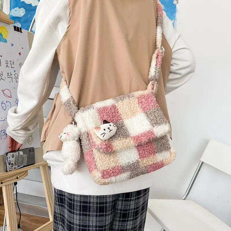Japanese College Style Antique Soft Girl Plaid Shoulder Bag - Image 3