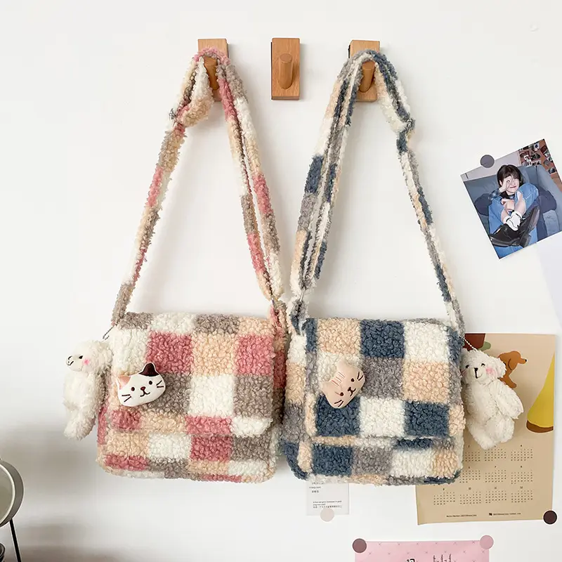 Japanese College Style Antique Soft Girl Plaid Shoulder Bag - Image 5
