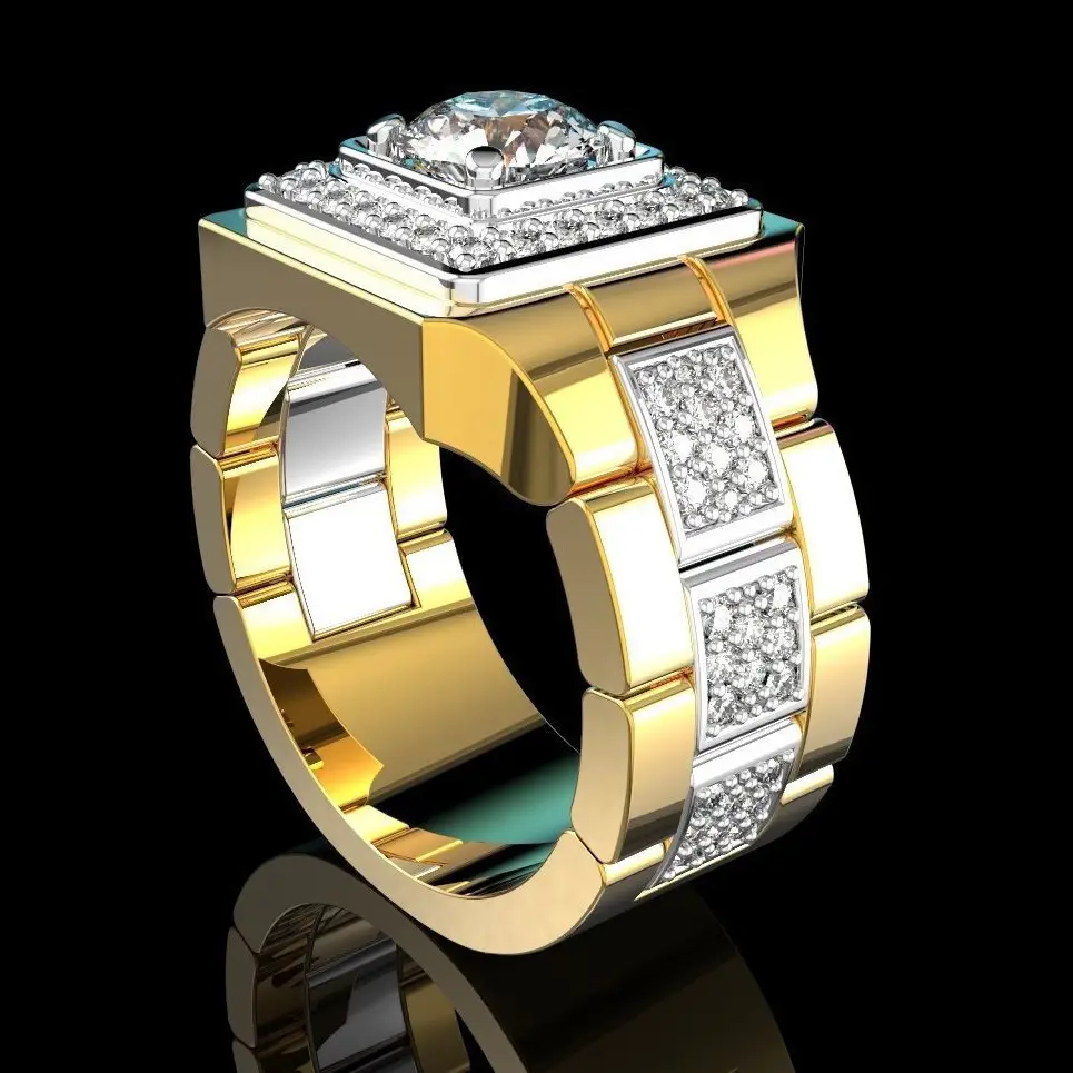 Men's Square Gold Diamond Watch with White Crystal Wide Face - Image 3