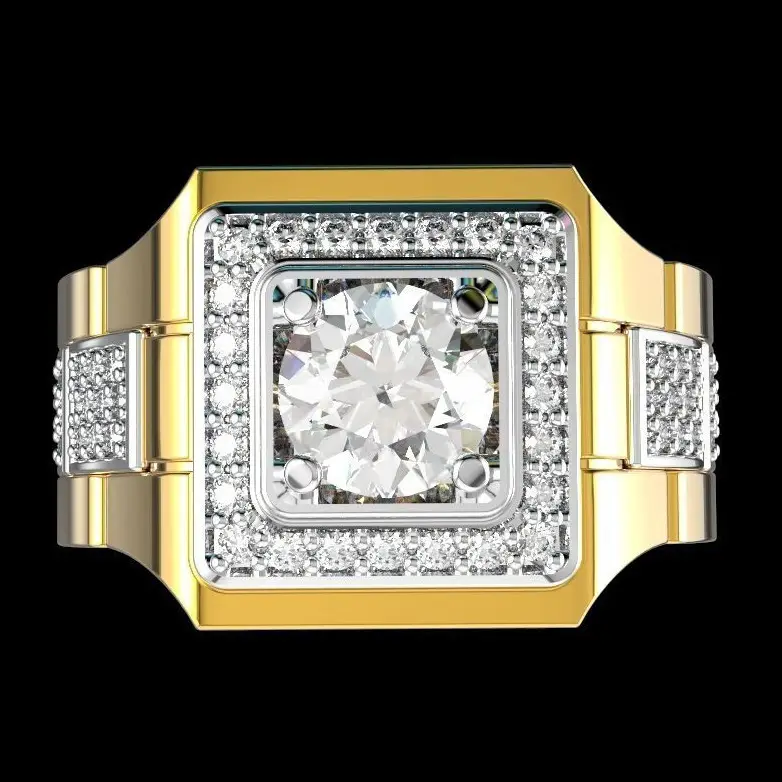 Men's Square Gold Diamond Watch with White Crystal Wide Face - Image 4