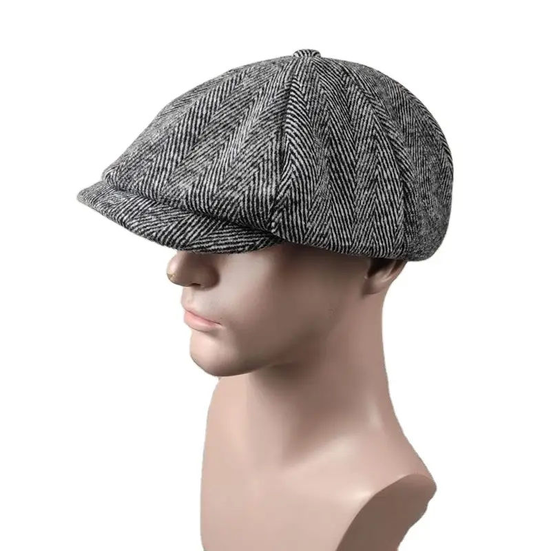 Men Woolen Octagonal Beret Hat Grey - Image 5