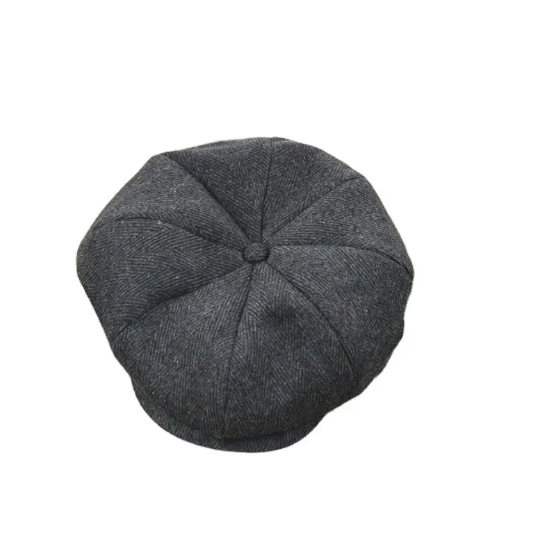 Men Woolen Octagonal Beret Hat Grey - Image 6