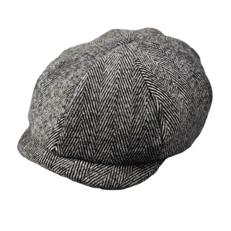 Men Woolen Octagonal Beret Hat Grey - Image 7