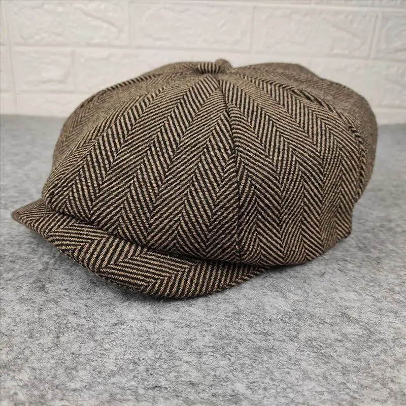 Men Woolen Octagonal Beret Hat Grey - Image 2