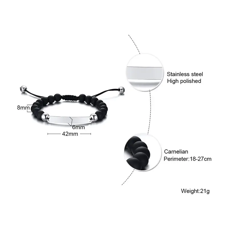 Men's Adjustable Adjustable Hand Rope Braided Nylon Rope Matte Black Onyx Beaded Nylon Rope Braided Hand Rope Men's Adjustable BR-610 - Image 5