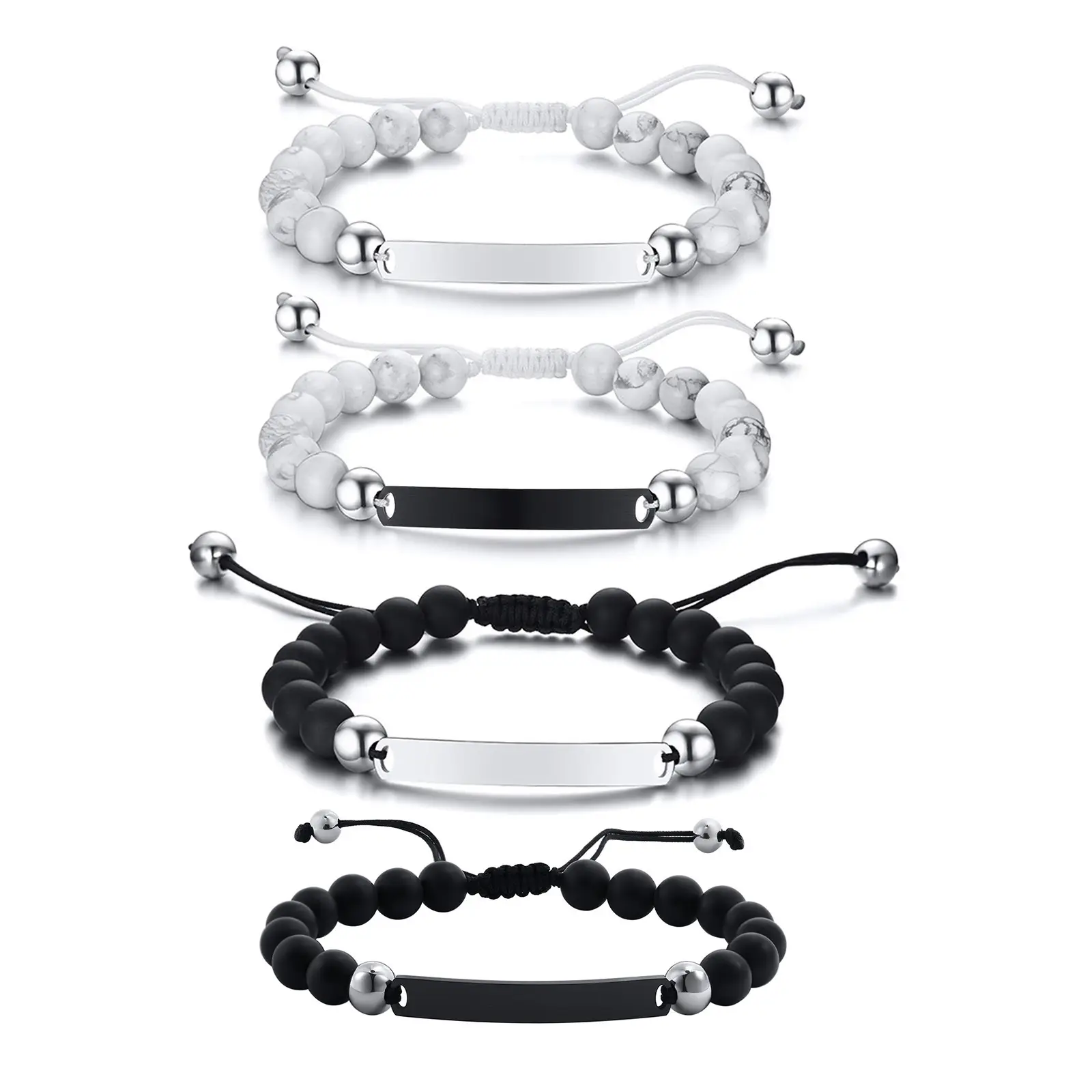 Men's Adjustable Adjustable Hand Rope Braided Nylon Rope Matte Black Onyx Beaded Nylon Rope Braided Hand Rope Men's Adjustable BR-610 - Image 7