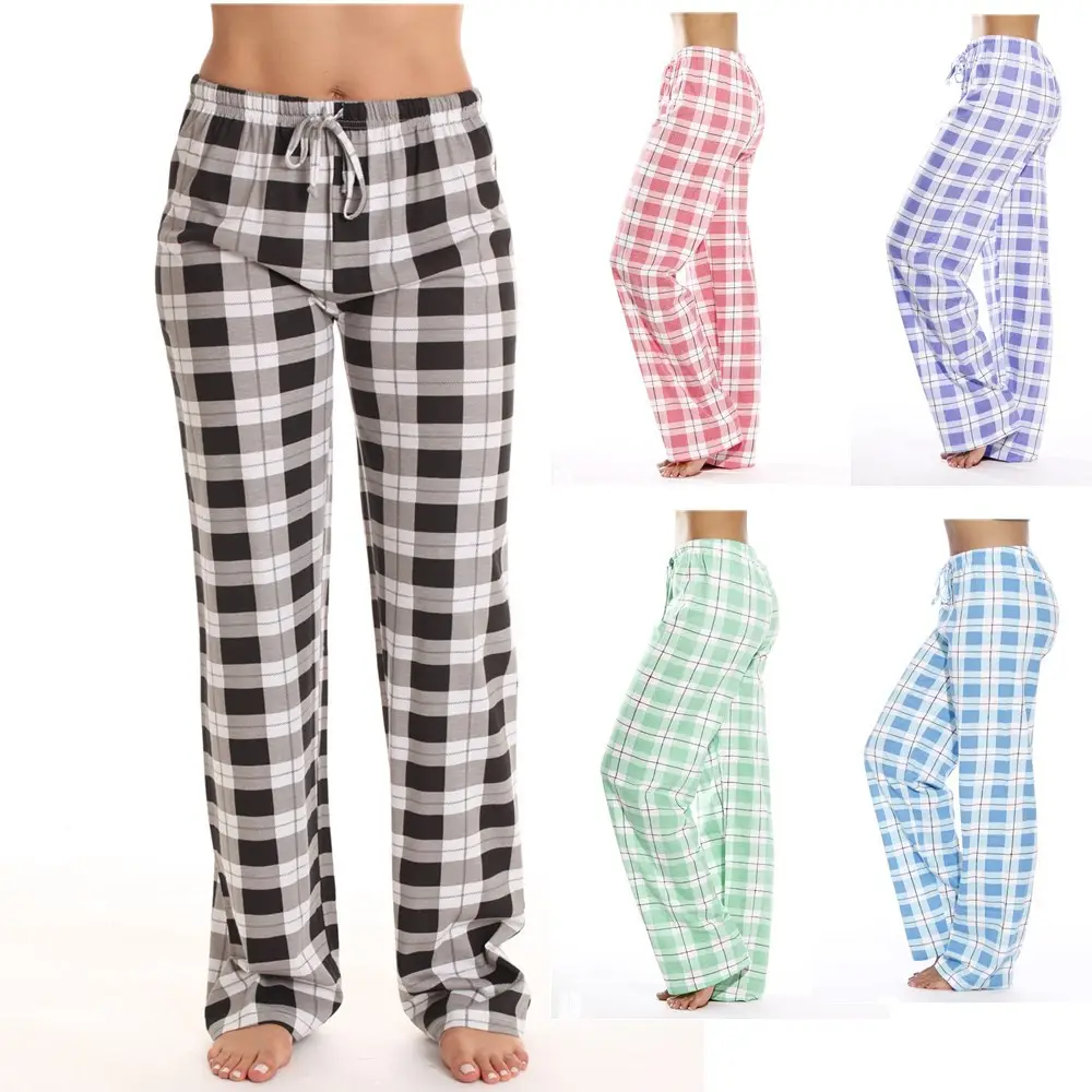 Women's Blue & White Plaid Pajama Pants - Image 7