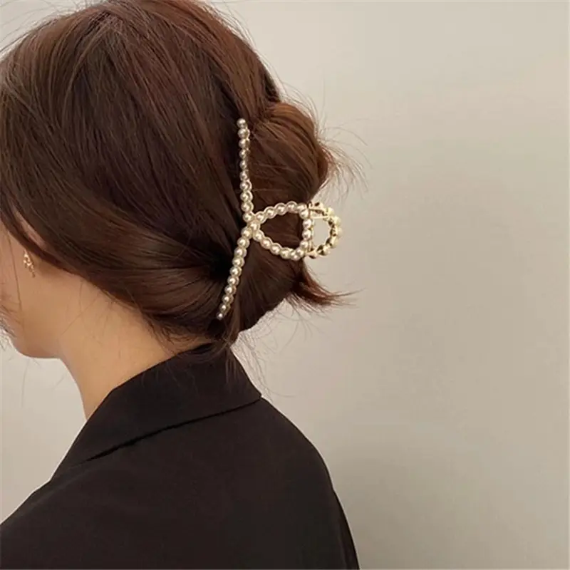 Pearl Hair Clip for Women Back of Head Japanese Style