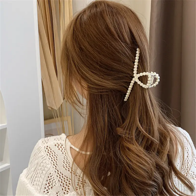 Pearl Hair Clip for Women Back of Head Japanese Style
