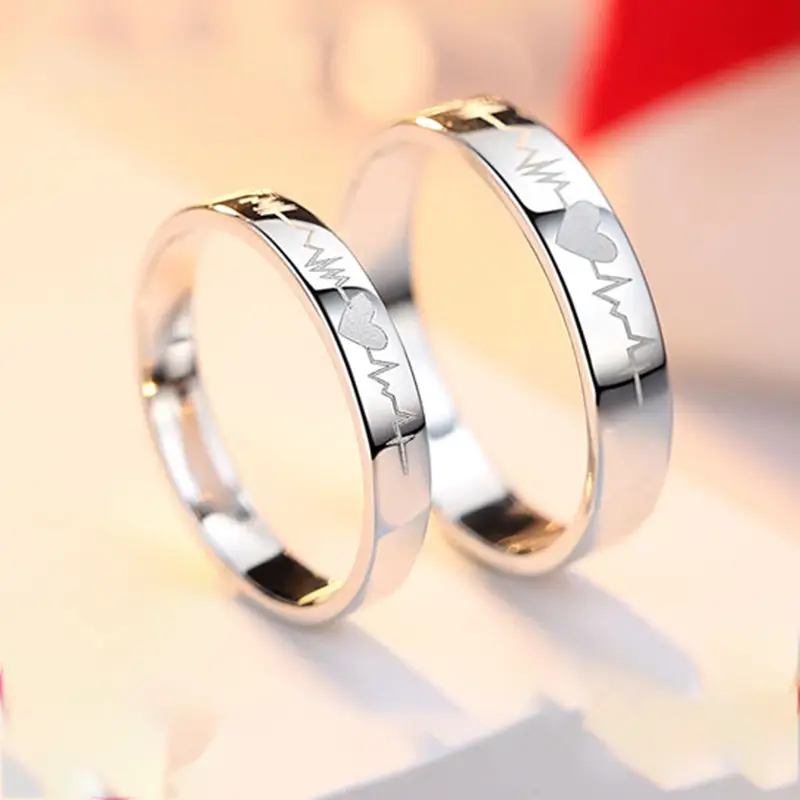 Korean Style Heartbeat Silver Ring for Couples - Image 2