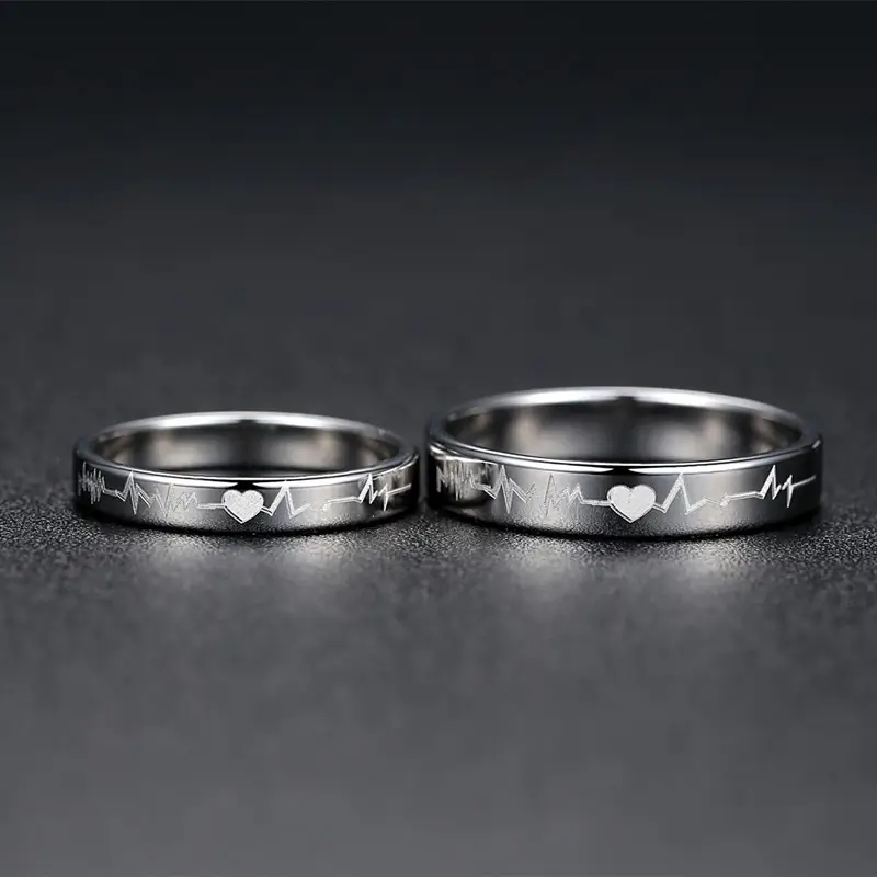 Korean Style Heartbeat Silver Ring for Couples - Image 3