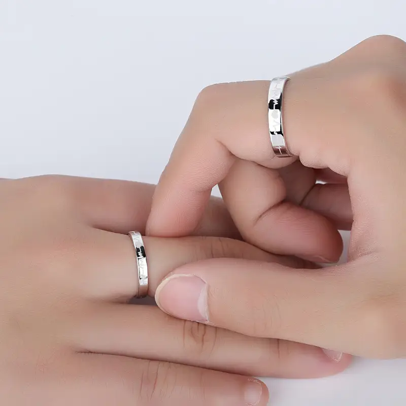 Korean Style Heartbeat Silver Ring for Couples - Image 5