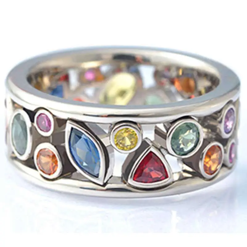 Multi-color hollow diamond finger ring for women