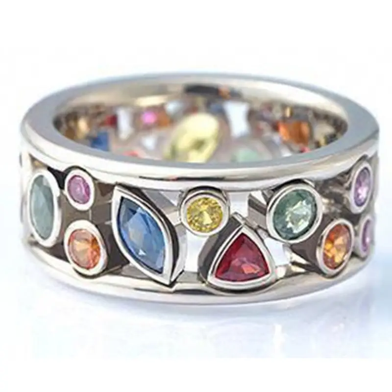 Multi-color hollow diamond finger ring for women